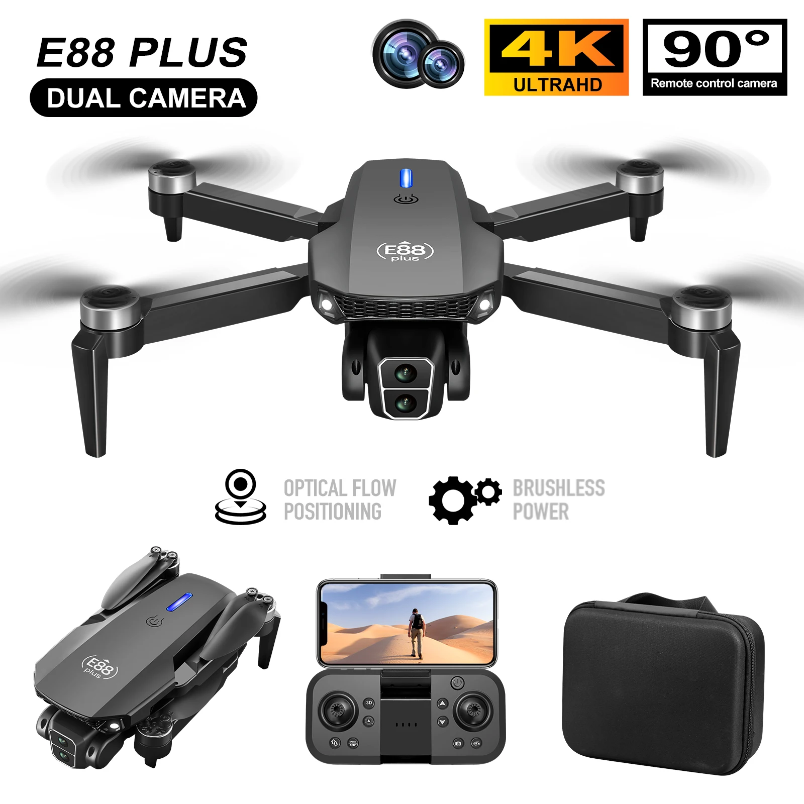 Rc Helicopter Electric - โดรนโดรน E88 Plus ใหม่: 90 °